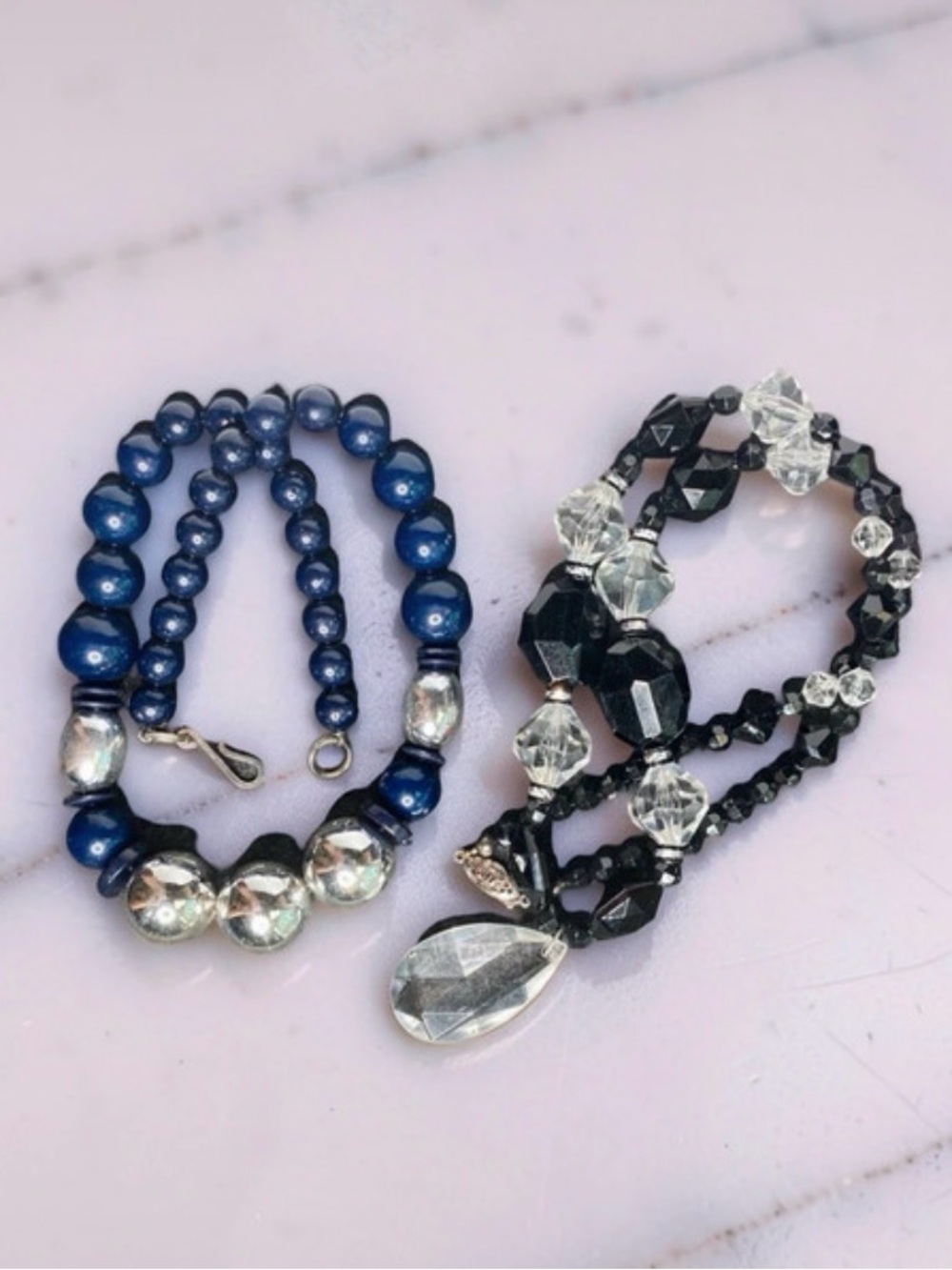 2 Chunky VTG Necklaces Blue and Black #887